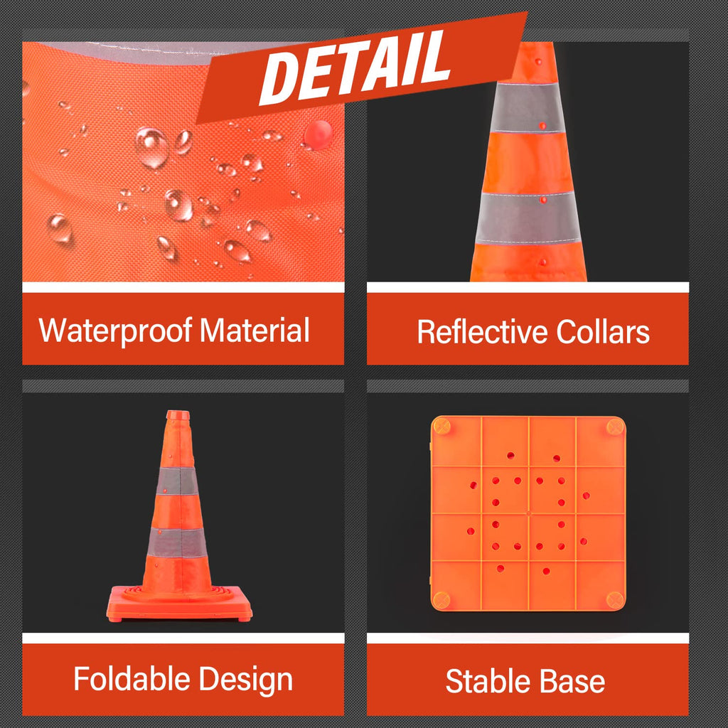 28 Inch 1 Pack Collapsible Traffic Safety Cones, Orange | Foldable Design for Storage, Reflective Collar Visible at