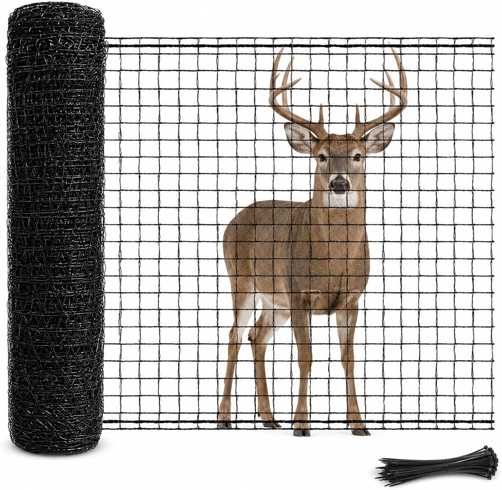 5x100 FT Deer Fence Netting, Plastic Mesh Roll, Garden Protection, Black
