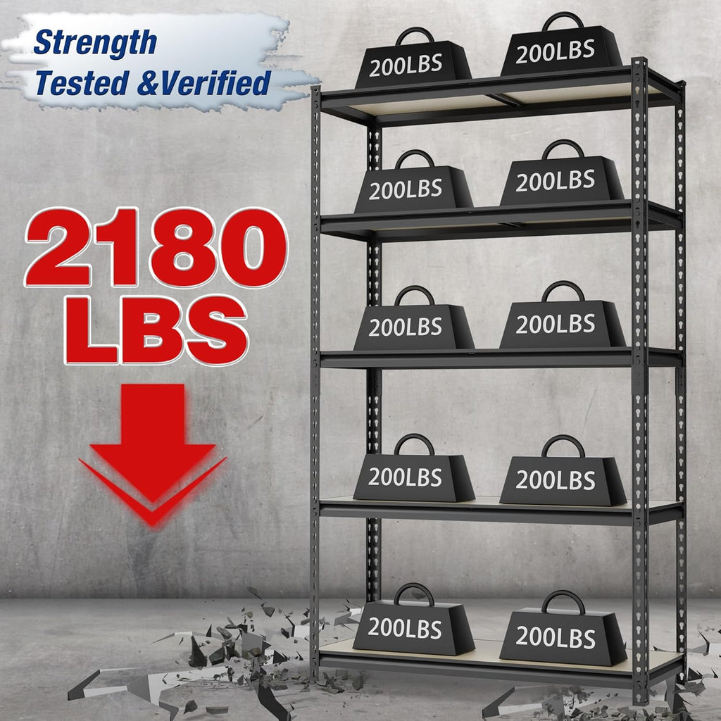 5-Tier Storage Shelf, 72" H Heavy Duty Adjustable Garage Shelving Unit 2180LBS Capacity, for Basement, Kitchen