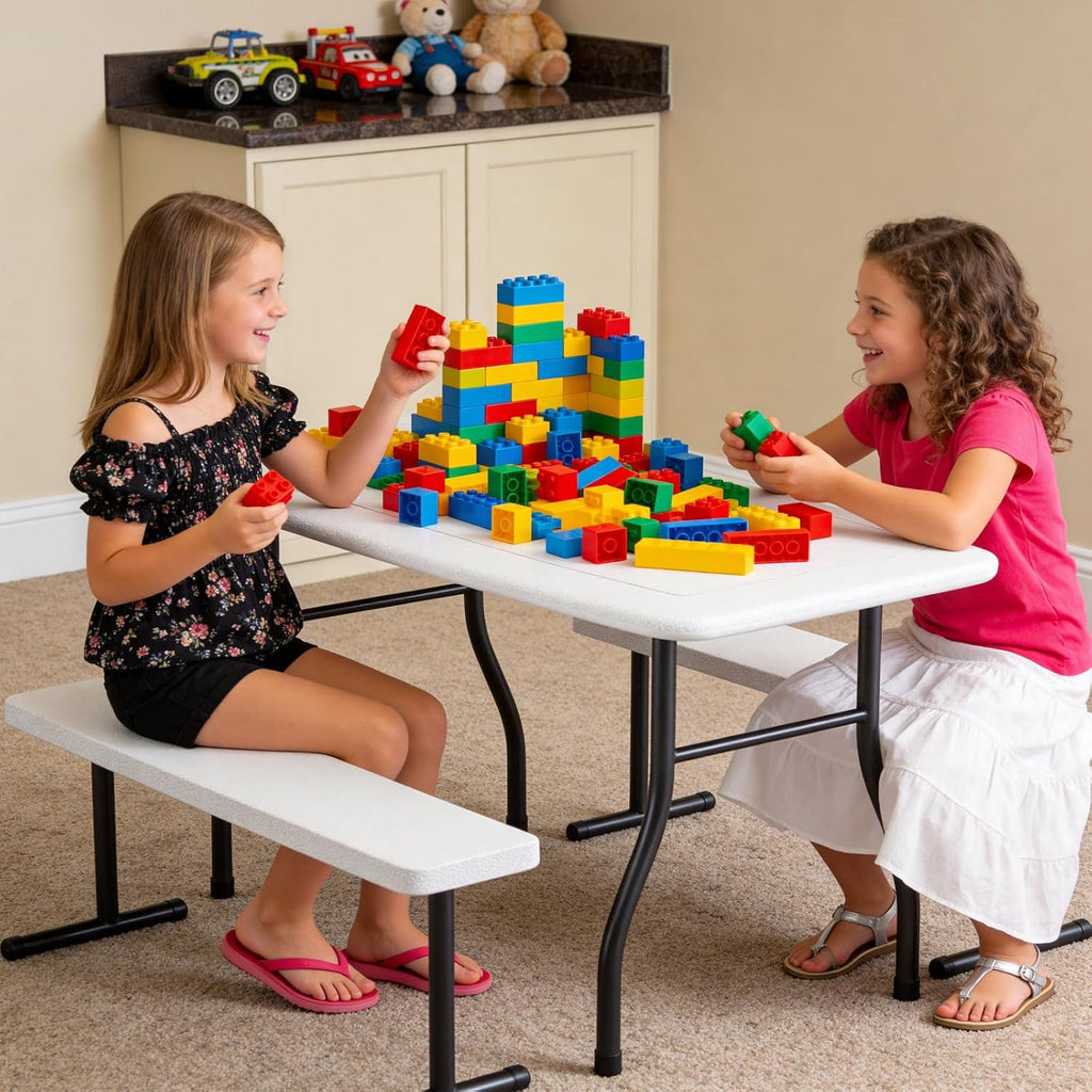 Kids Picnic Table with Benches, 38" Outdoor Toddler Table Set for 4 Children, Heavy Duty HDPE Play Table, 300LBS