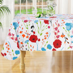 Rectangle Waterproof Vinyl Table Cloth, Wipeable Tablecloth with Flannel Backing, Plastic Table Cover for Dinner