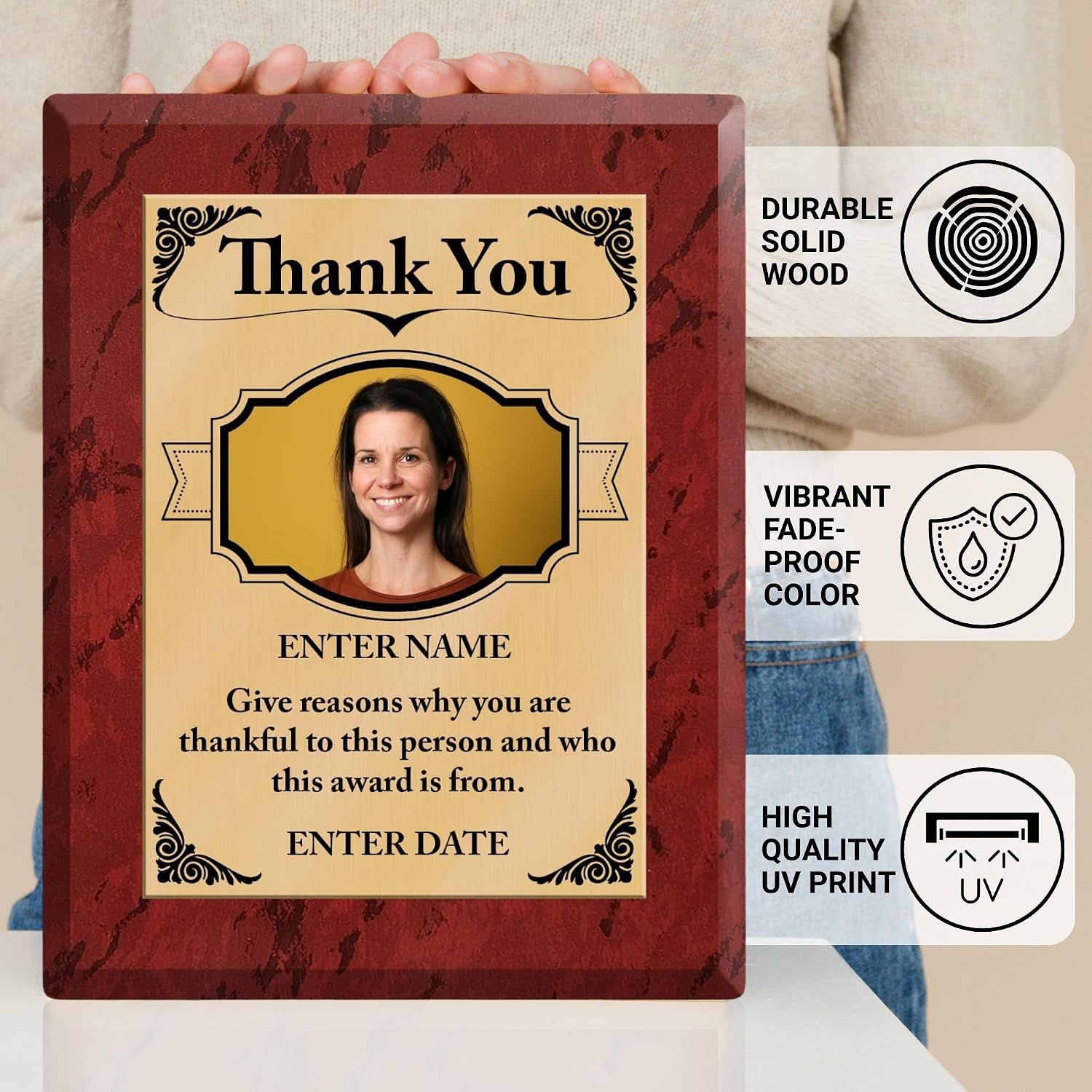 Personalized Thank You Award Plaque - Custom Appreciation & Service Gift | Upload Own Photo & Text, Full-Color
