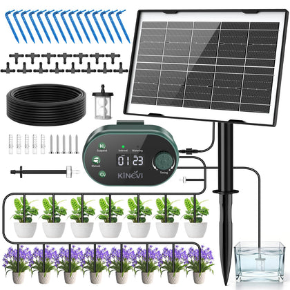 Solar Drip Irrigation System Kit, Auto Plant Waterer for 15 Pots (Green)