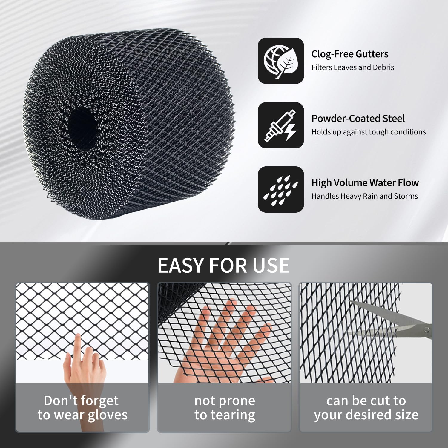 Jade.M.Lua 5 Inch ×100 Ft Gutter Guard Mesh Roll, Leaf Filter with Installation Screws