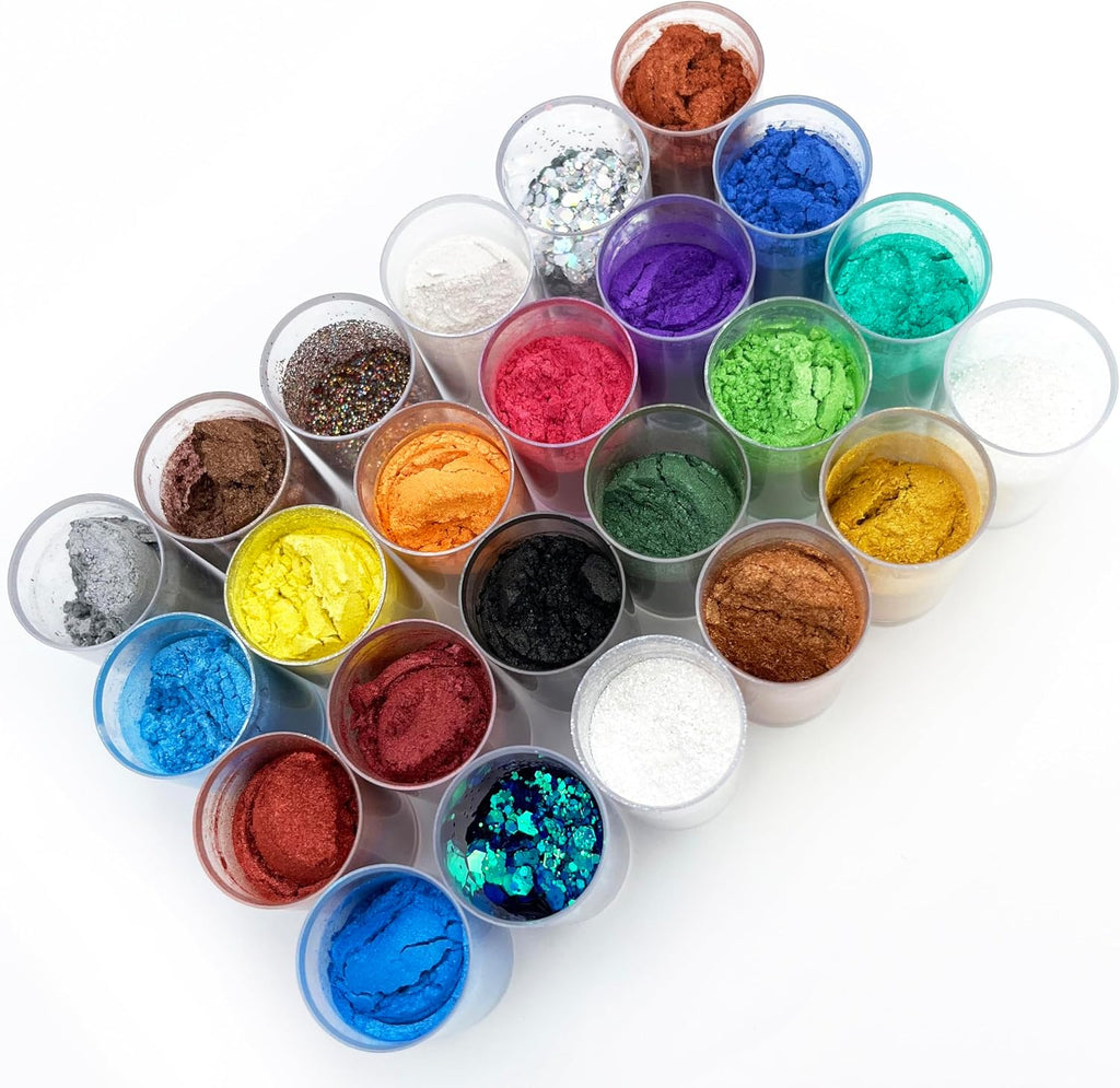 Pigment Set - 24 Colors Mica Powder for Lip Gloss, Skin Paint, Bath Bombs, Soap Making, Nail Polish, Epoxy Resin