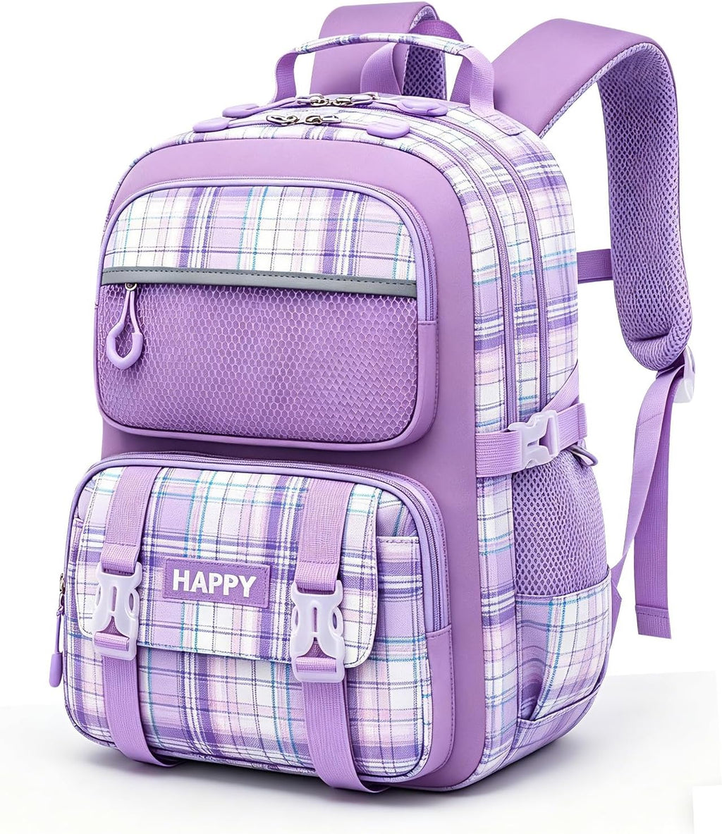 Backpack for Girls,Cute Plaid Backpack,Preppy Bookbag for Elementary & Middle School Students,Large Capacity School
