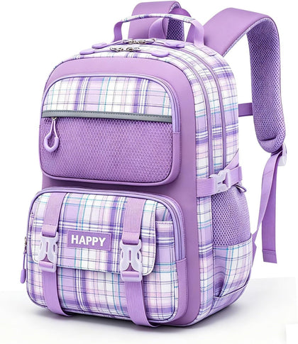 Backpack for Girls,Cute Plaid Backpack,Preppy Bookbag for Elementary & Middle School Students,Large Capacity School