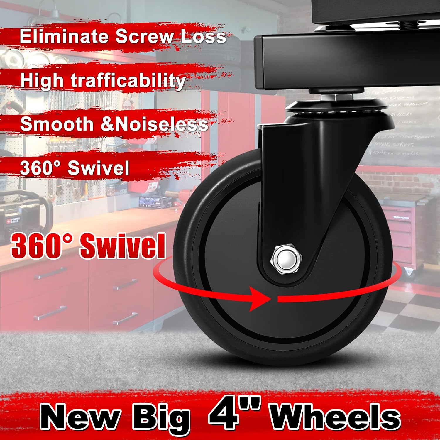 Rolling Stool with Wheels, Adjustable Height Pneumatic Garage Work Mechanic Stool Seat with Backrest, 400 LBS