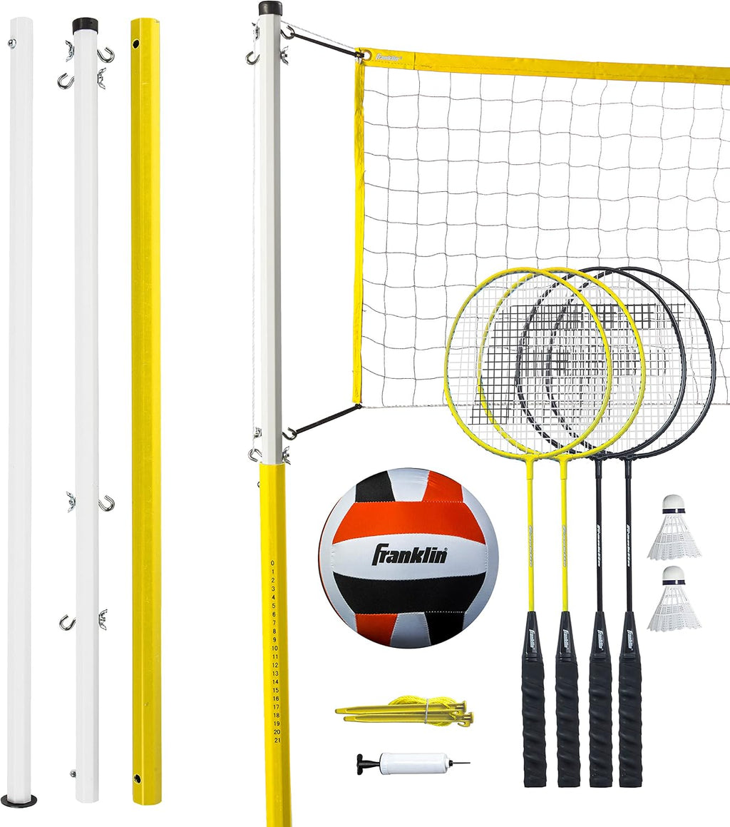 Volleyball + Badminton Combo Sets - Backyard + Beach Outdoor Volleyball + Badminton Net Set - Portable Badminton +