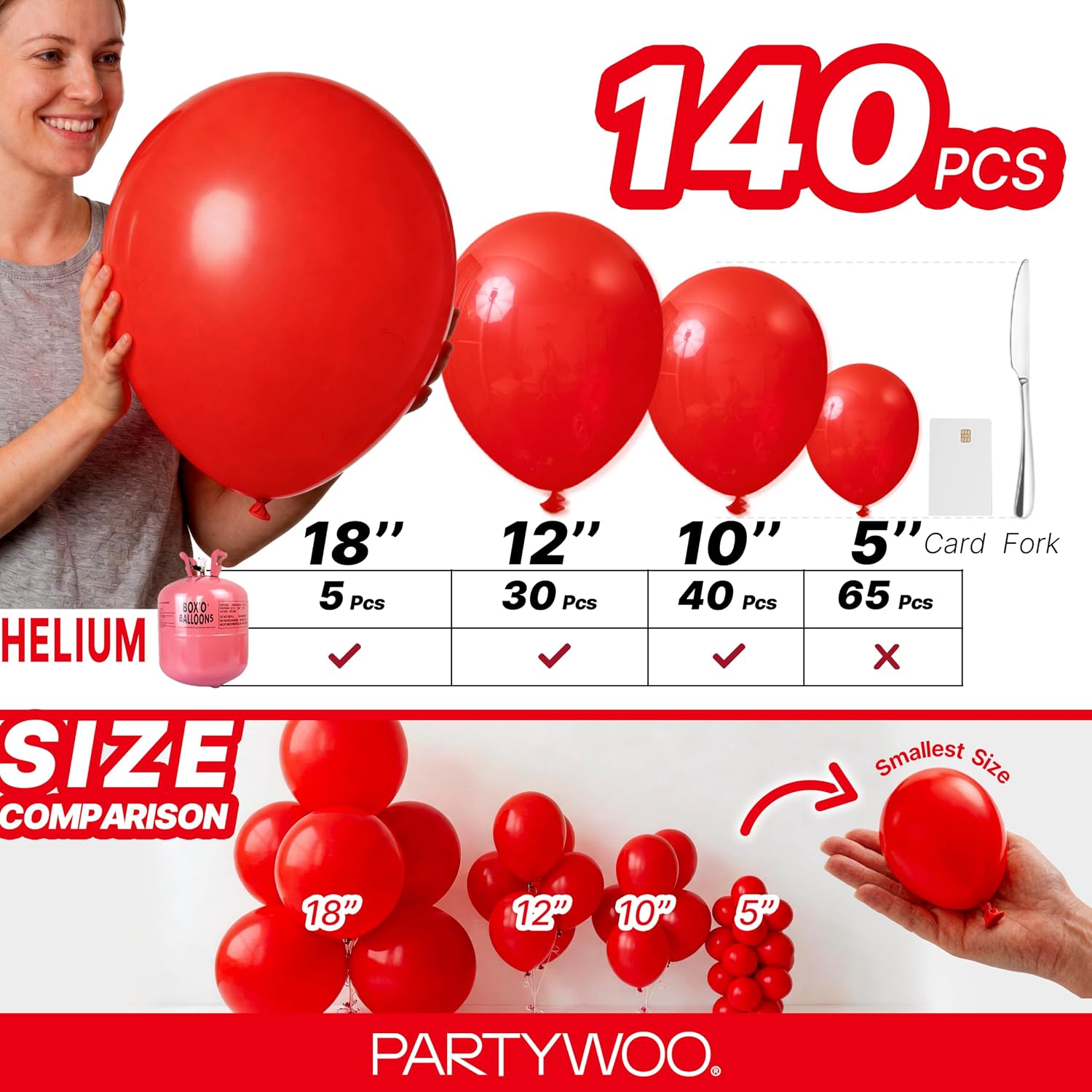 Red Balloons 140 pcs Different Sizes of 18 12 10 5 Inch Red Balloon Arch Kit Garland for Birthday Graduation