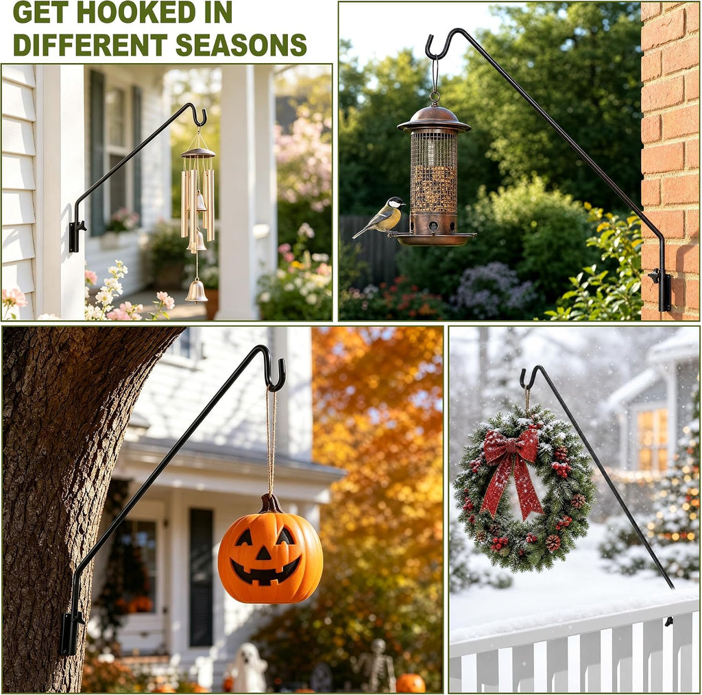 Heavy Duty Extended Reach Wall Mounted Deck Hook Wall Pole,Bracket Direction and Length Adjustable Plant Bracket for