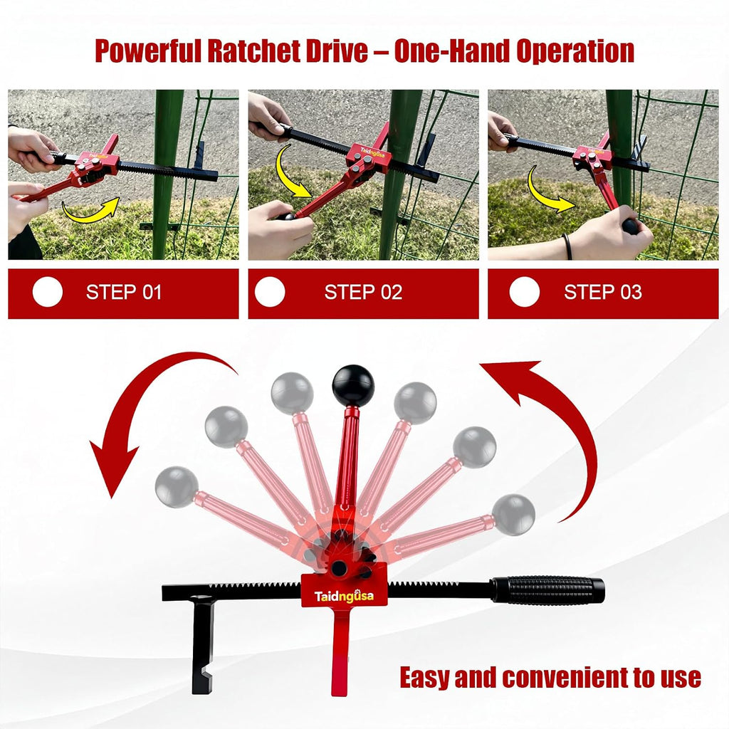 Fence Stretcher Tool - 9" Ratchet, Alloy Steel, One-Person Use