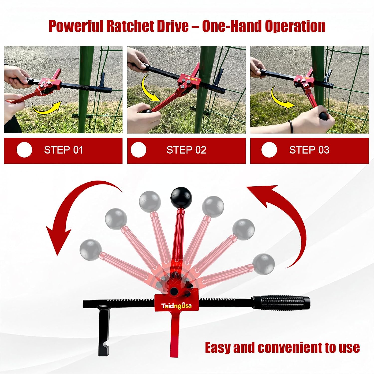 Fence Stretcher Tool - 9" Ratchet, Alloy Steel, One-Person Use