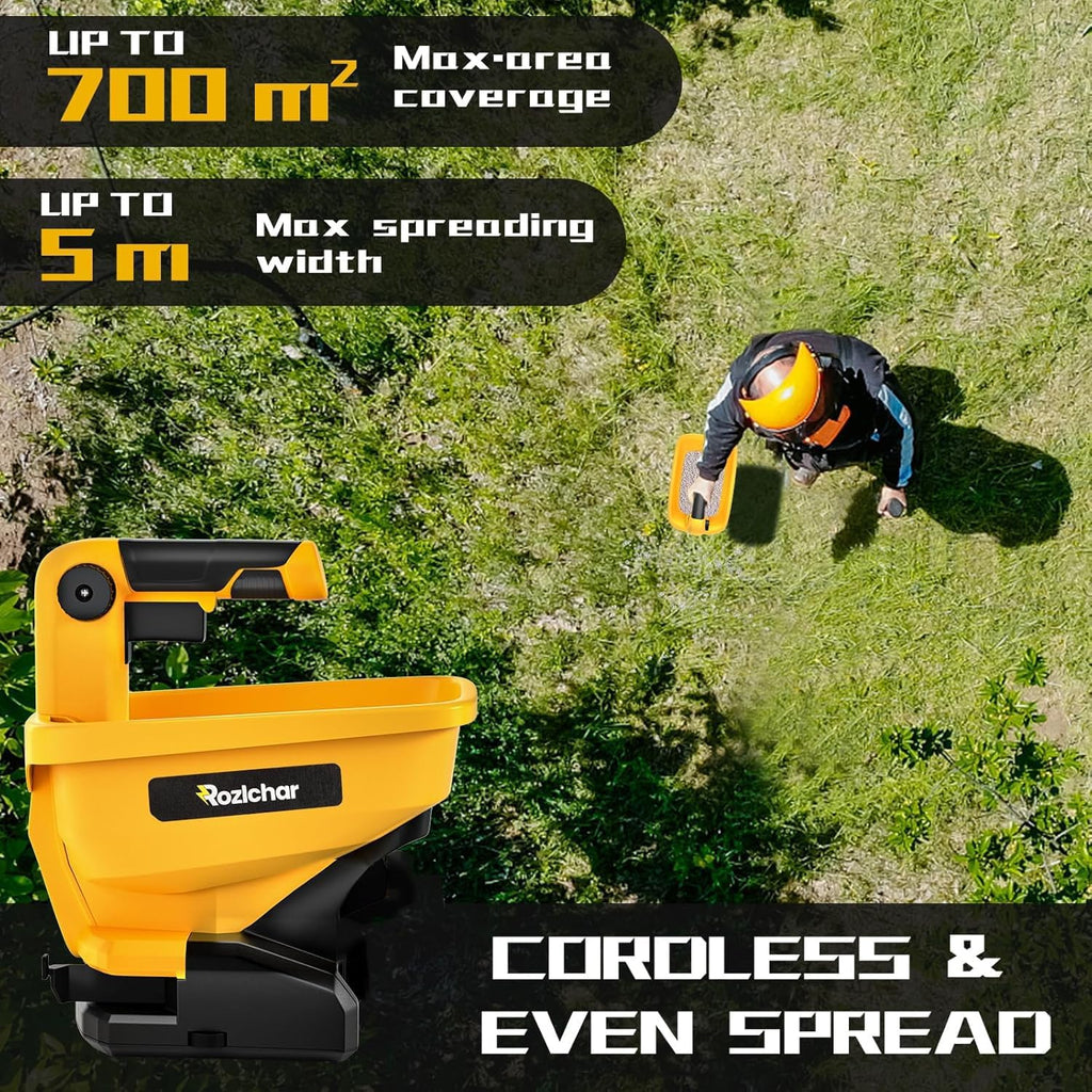 Power Spreader Compatible for Dewalt 20V/60V, Covers 5,000 sq. ft. | Seed spreader, year-round use, tool only