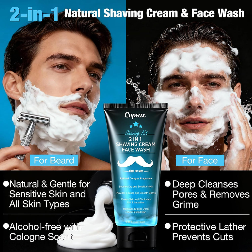 Shaving Kit for Men,Mens Shaving Kit w/Natural Cologne Shaving Cream,Balm,Bowl,Tumbler Cup,Mens Self Care & Grooming