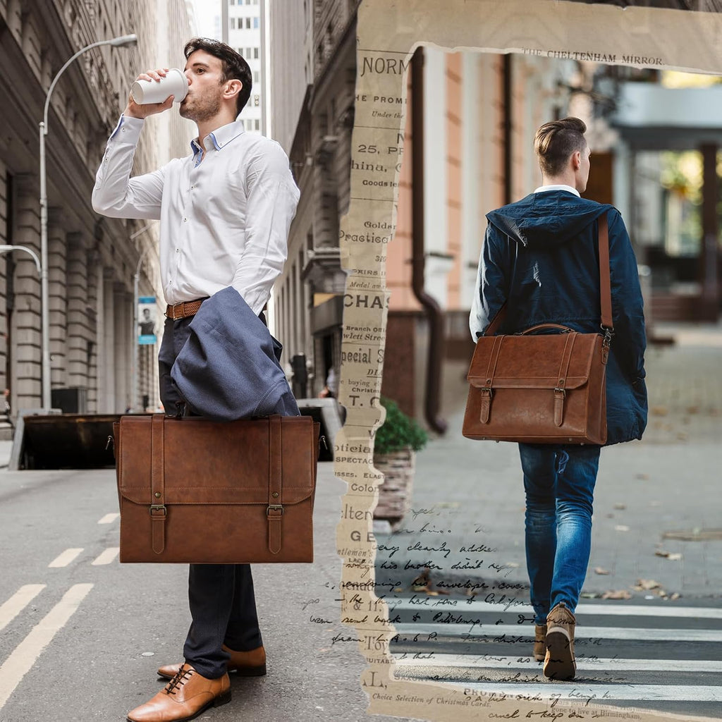 Messenger Bag for Men 15.6 inch Vintage Leather Waterproof Laptop Briefcase Large Computer Laptop Bag Leather Satchel