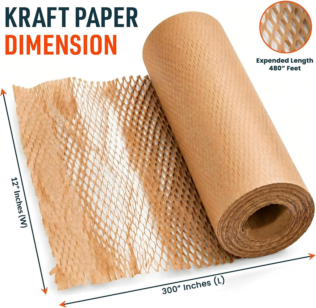 Honeycomb Packing Paper Roll 12" x 300', 1-Pack Recyclable Cushioning Wrap
