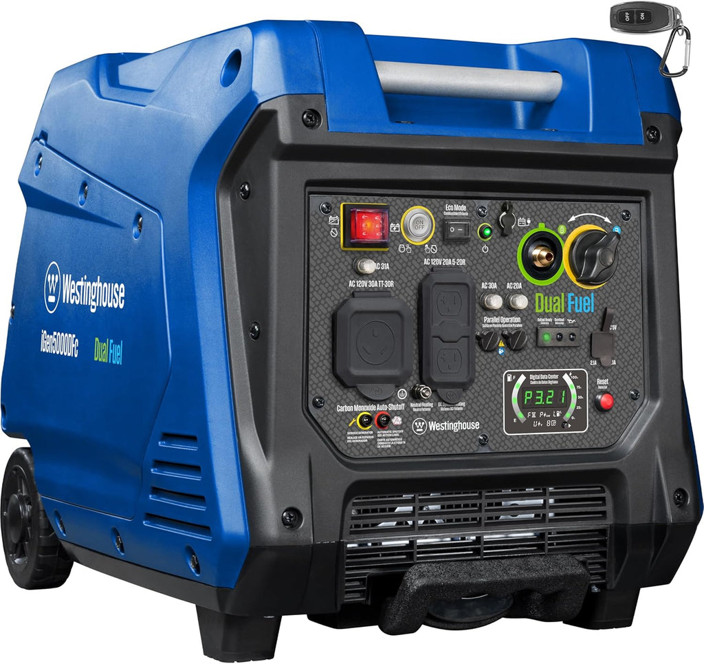 5000 Peak Watt Super Quiet Dual Fuel Portable Inverter Generator, Remote Electric Start, Gas & Propane Powered, RV