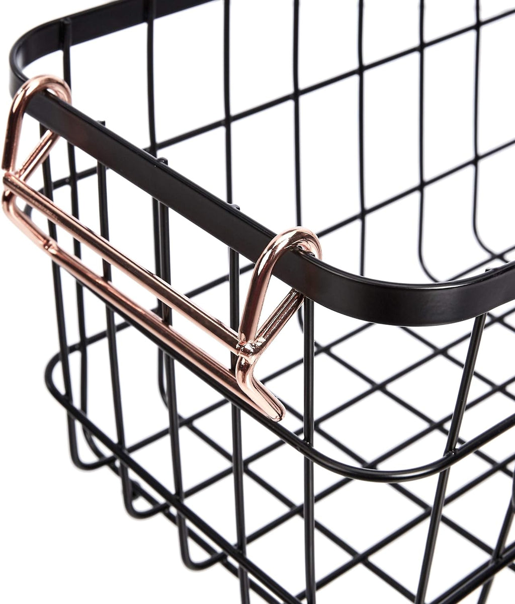 Stackable Metal Wire Rectangular Storage Baskets for Kitchen, Bathroom or Pantry Organizing, 2 Count, Black