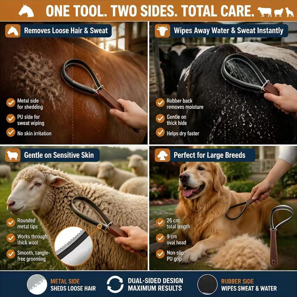 Horse Shedding Blade & Sweat Scraper 2-in-1 Grooming Cattle Sheep