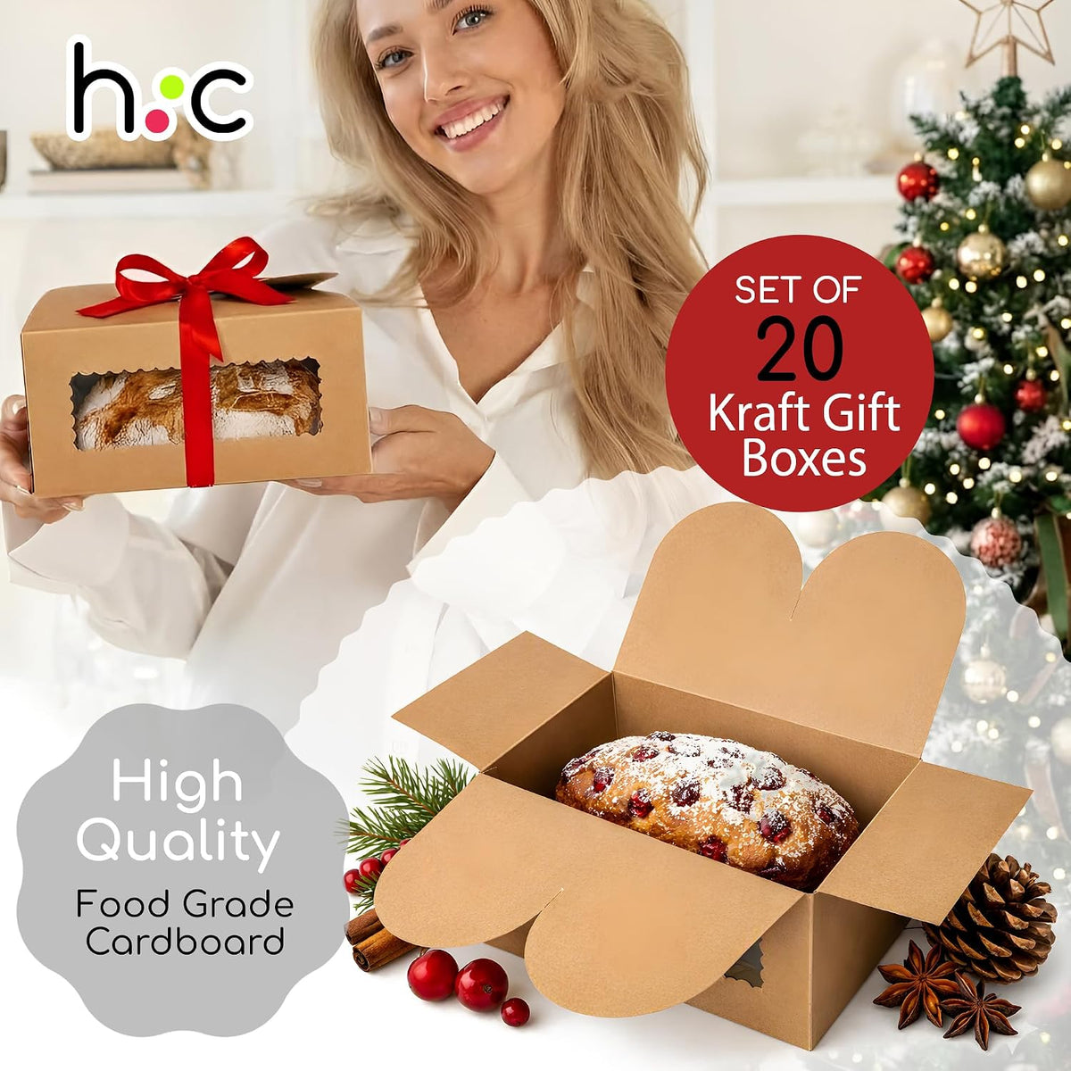 Large Bread Gift Boxes with Ribbons & Window (20 Pack) Mini Loaf Packaging