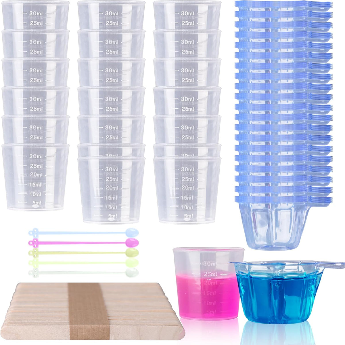 30 ml Epoxy Mixing Cups, 200-Pack, with 50 Wooden Sticks