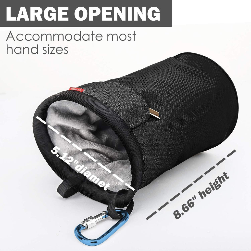 Rock Climbing Chalk Bag, Bouldering Chalk Pot Bucket with Adjustable Belt & Carabiner Drawstring Climbing Gear