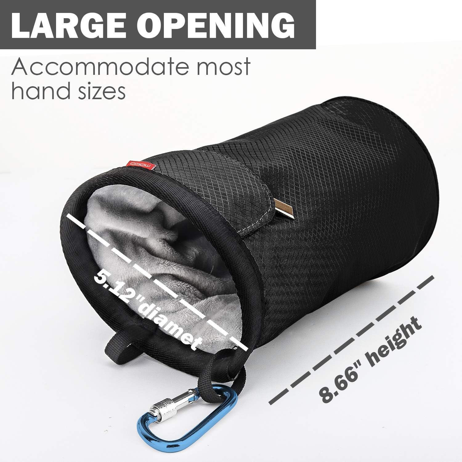 Rock Climbing Chalk Bag, Bouldering Chalk Pot Bucket with Adjustable Belt & Carabiner Drawstring Climbing Gear