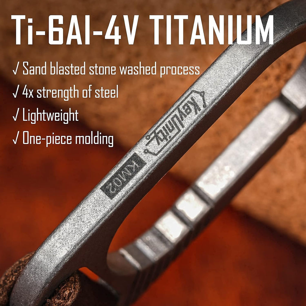 KM02 Titanium Belt Clip Carabiner Leather Keychain Holder with Removable Stainless Steel Key Ring