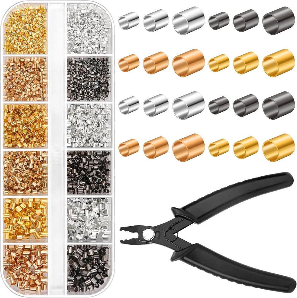 Crimping Beads for Jewelry Making, 2200 Pieces Crimp Tubes with Crimping Pliers for Earring Necklace Bracelet DIY