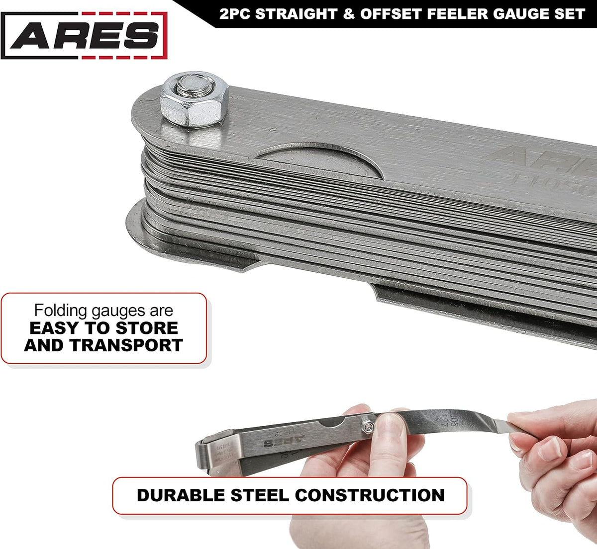 ARES 11043 2-Pc Feeler Gauge Set - Straight & Offset, SAE & Metric