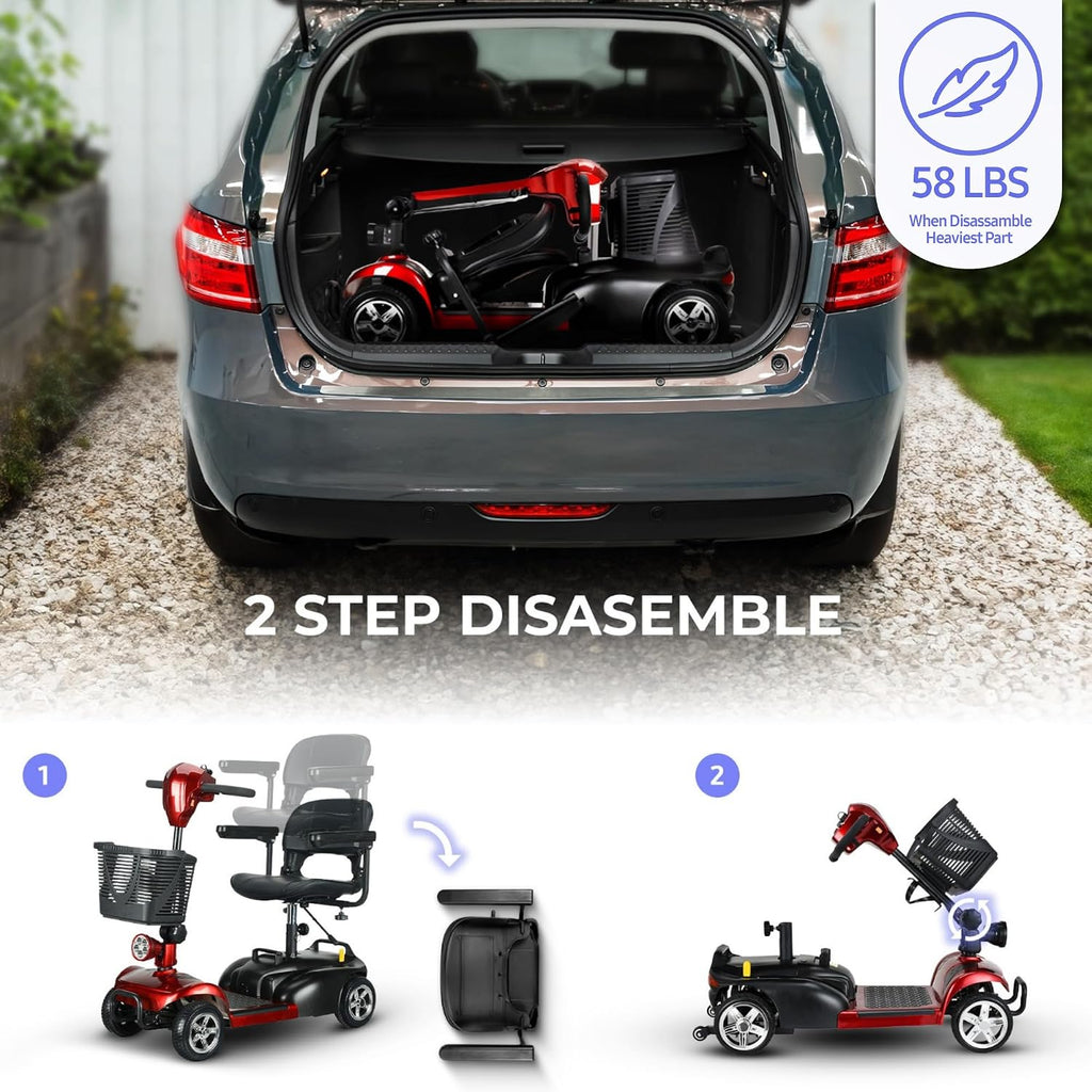 Mobility Scooter for Seniors – 20 Miles Range, 4 Wheel Foldable Electric Scooter, 24V 20Ah Battery, 300W Motor, 285