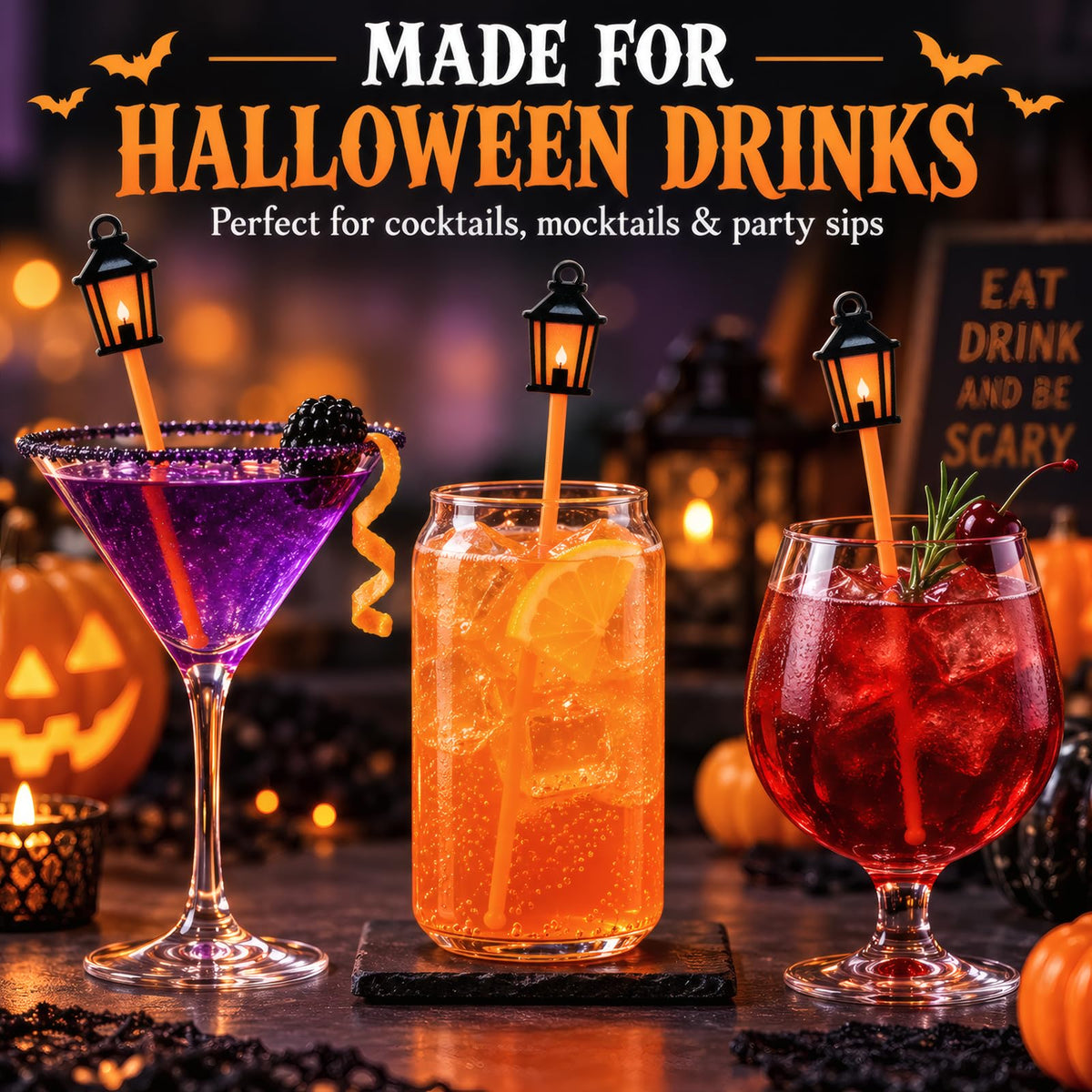 Halloween Lantern Drink Stirrers, 36 Pack, 7 Inch Cocktail Sticks