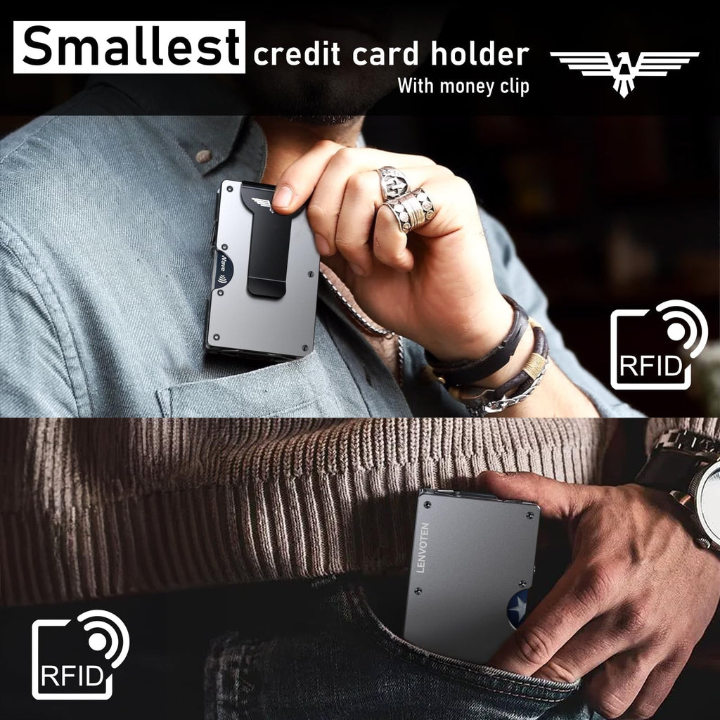 Upgraded Hinged Minimalist Wallet for Men, RFID Blocking Wallet