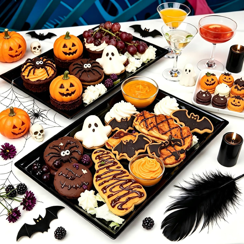 12 Pack Black Plastic Serving Trays and Platters (15 x 10 Inches)