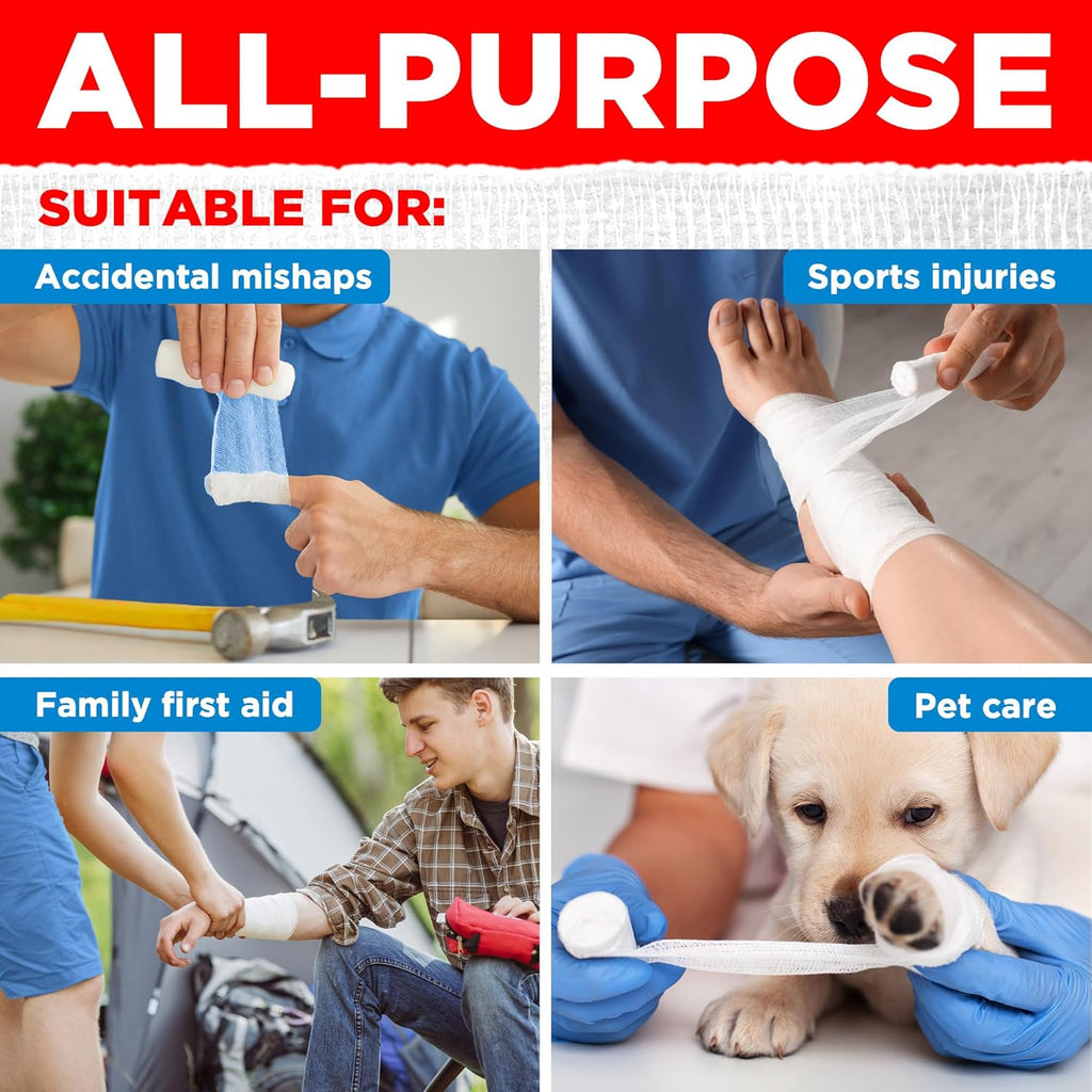 24 Gauze Rolls - 4" x 4.1yd - Soft and Breathable Rolled Gauze - Latex-Free Premium Individually Wrapped Bandages
