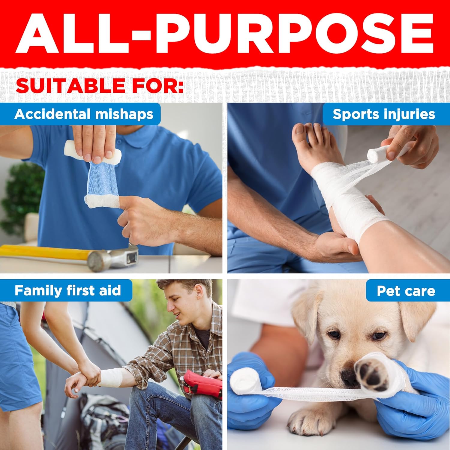 24 Gauze Rolls - 4" x 4.1yd - Soft and Breathable Rolled Gauze - Latex-Free Premium Individually Wrapped Bandages