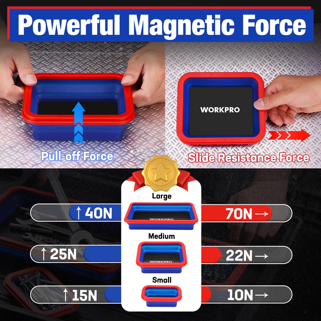 4PC Collapsible Magnetic Parts Tray Set, Double-Sided Magnet Bowl