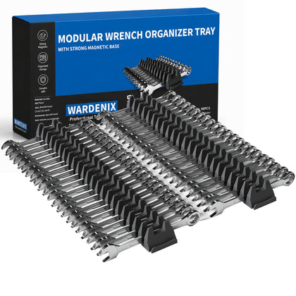 48PCS Magnetic Modular Wrench Organizer Set-Tool Drawer Storage Rack with Metric&SAE Labels, Wrench Holder with