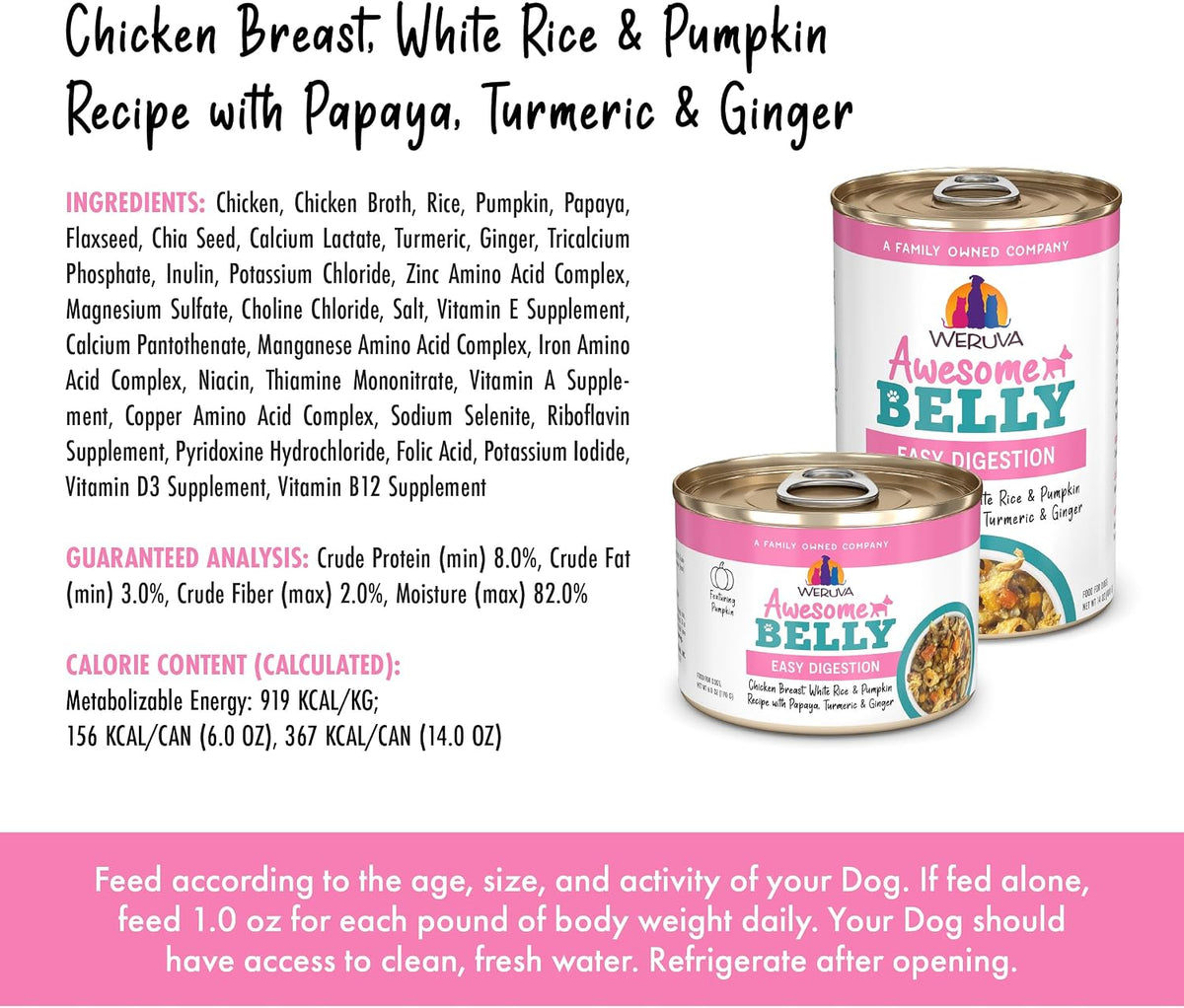 Awesome Belly Wet Dog Food, Chicken, White Rice & Pumpkin with Papaya, 6oz Can (Pack of 8)