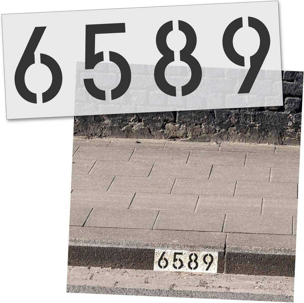 Curb Number Stencil for Address Painting - Reusable, Durable, Customized Sidewalk Numbers - 14 Mil Mylar Plastic [4"
