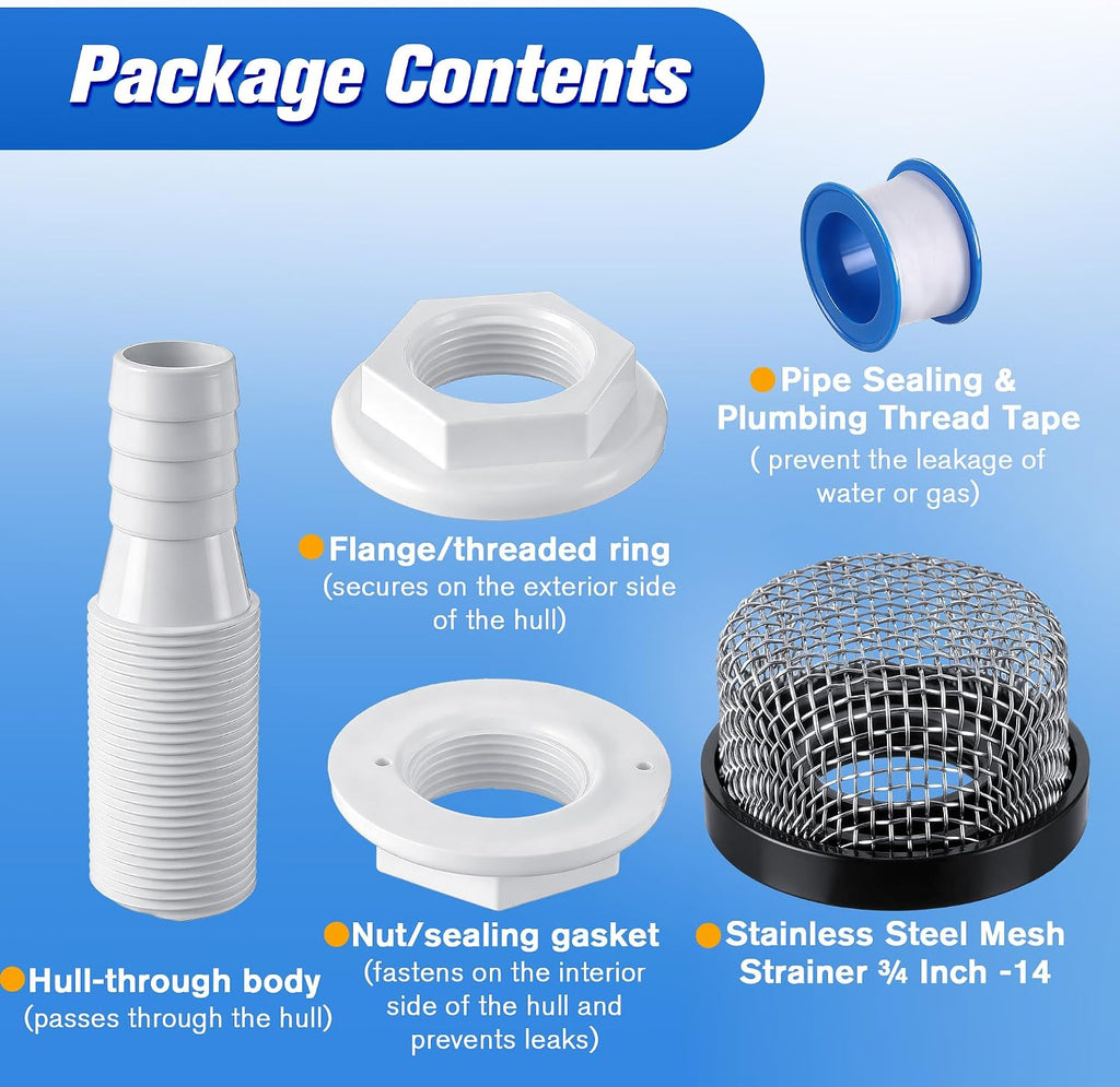 Thru Hull Strainer Mount with Aerator Screen for 3/4" ID Hose