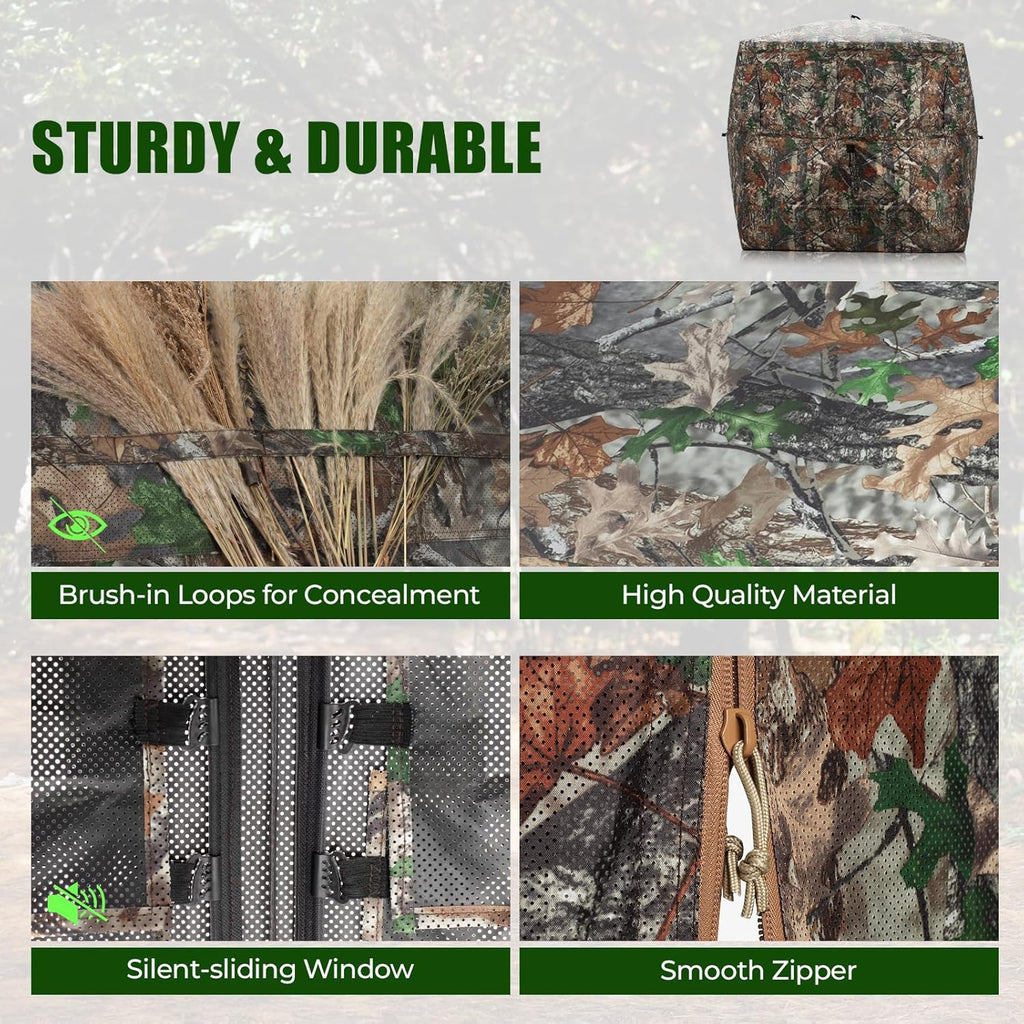 Portable Hunting Blind - 270°/288°/360°See Through with Floor Mat Dual Door