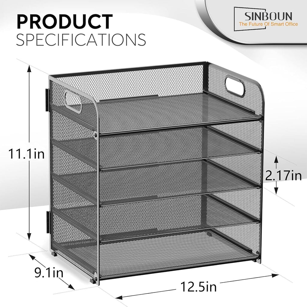 Letter Tray Paper Organizer 5-Tier Desk Organizer File Organizer Paper Holder with Handle, Metal Desktop Document