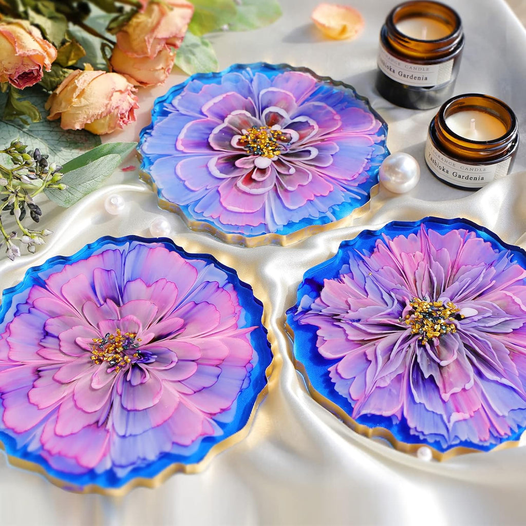 4Pcs Resin Coaster Molds, Druzy Geode Agate Silicone Coaster Molds for Epoxy Resin, 5Inches Large Mould for DIY Art
