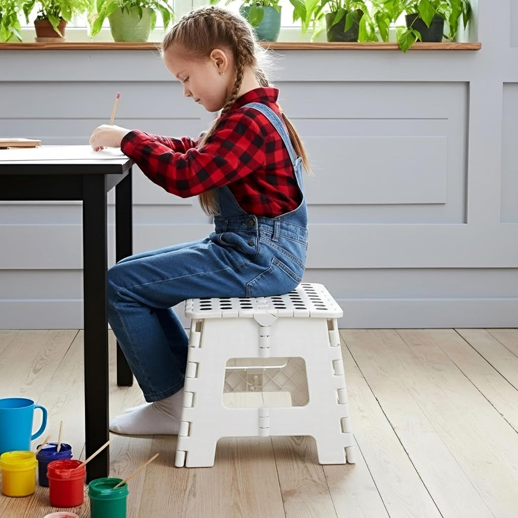 Folding Step Stool with Handle – 9 Inch Anti Slip Collapsible Stool – Holds Up to 300 lbs – Sturdy Plastic Step Stool