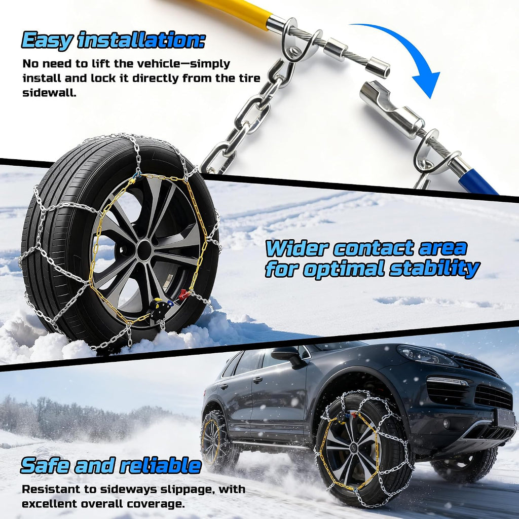 Auto Tightening Snow Chains Tire Chains Quick Easy Installation HKN120 Set of 2 for Cars SUV Pickup Trucks RV 215 225