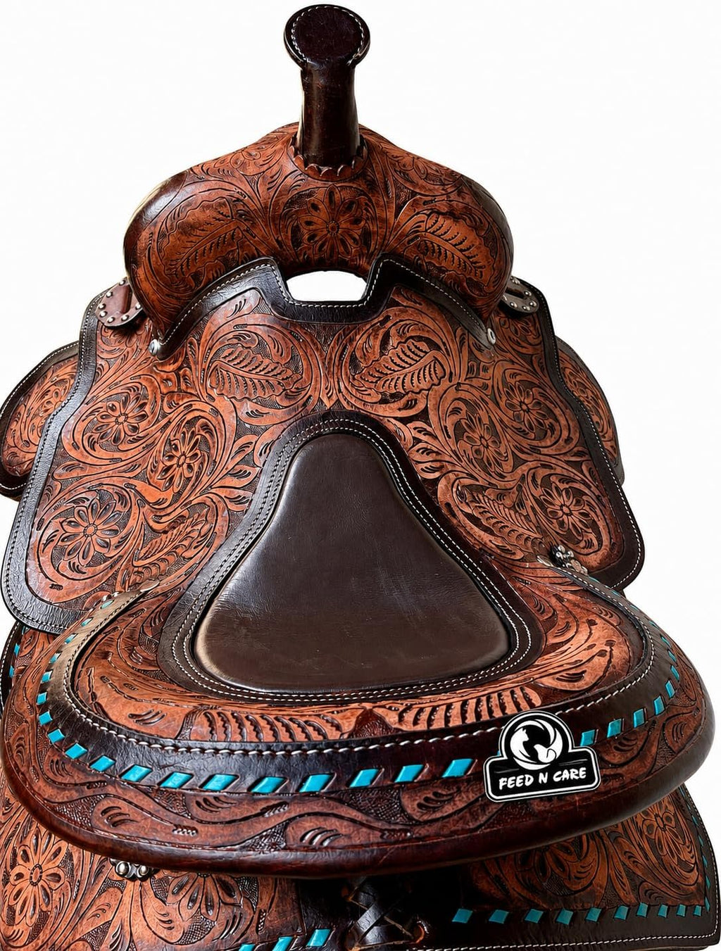 Western Leather Horse Saddle with Turquoise Floral Tooling & Tack Set
