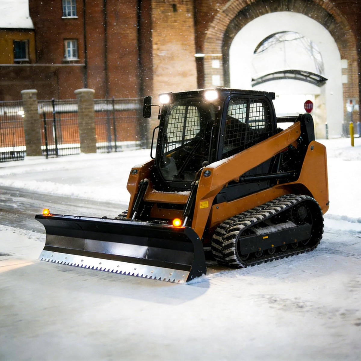 72" Heavy-Duty Hydraulic Skid Steer Snow Plow Dozer Blade | Universal Quick Attach Snow Pusher, Spring Shock