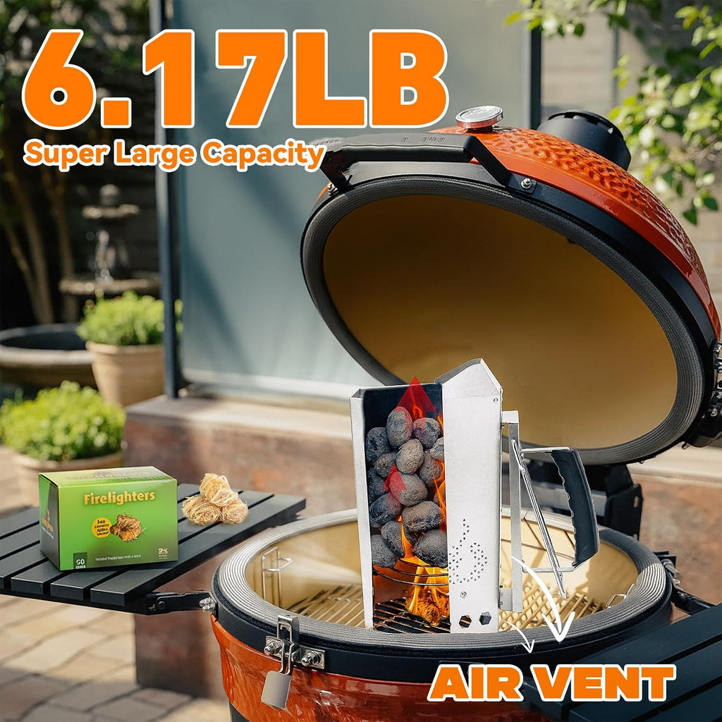Heavy Duty Charcoal Chimney Starter with 50 PCS Wood‑Wool Stick